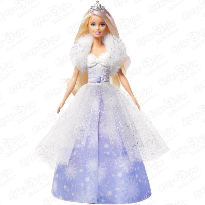 Кукла Barbie в бело-фиолетовом платье со снежинками с 3лет