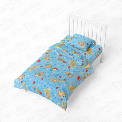 Комплект постельного белья Малыши «Мишки» бязь ясельный голубой подвеска с музыкой новорожденка и малыши
