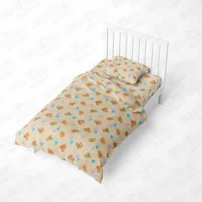 Комплект постельного белья МАЛЫШИ мишки ясельный бязь бежевый 3предмета подвеска с музыкой новорожденка и малыши