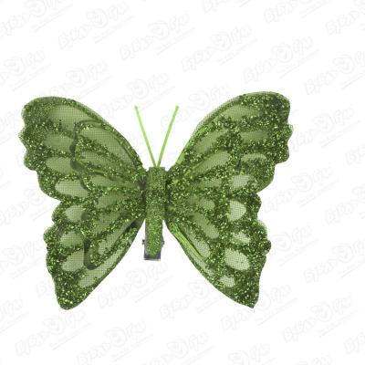 Украшение елочное бабочка блестящая зеленая 12см украшение елочное бабочка блестящая красная 12см