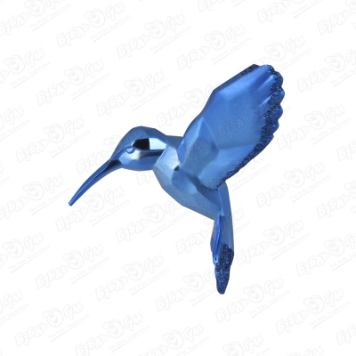 Украшение елочное колибри синяя глянцевая пластиковая 11см