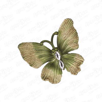 Украшение елочное Бабочка матовая зеленая 10см