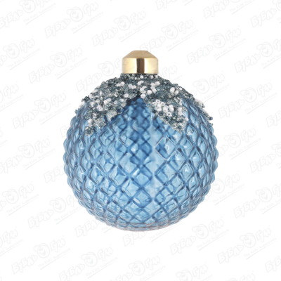 Украшение елочное шар с бисером винтажный синий стеклянный 8см