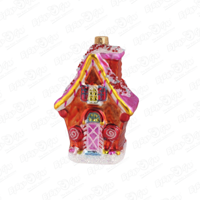 Украшение елочное пряничный домик стеклянный 14см украшение елочное розовый фламинго стеклянный 15см