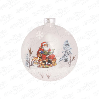 Украшение елочное Дед мороз в лесу медальон стеклянный 8см украшение елочное медальон с наполнителем снеговик стеклянный 8см