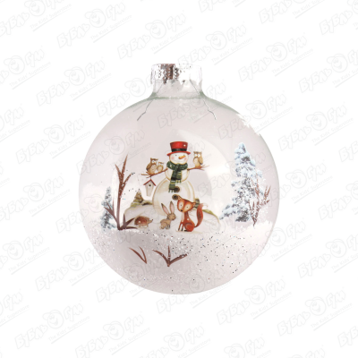 Украшение елочное шар с наполнителем Снеговик стеклянный 8см украшение елочное снеговик с подарками стекло