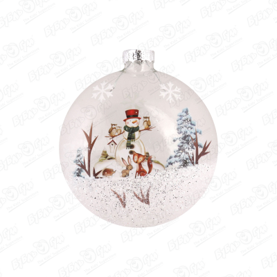 Украшение елочное медальон с наполнителем Снеговик стеклянный 8см украшение елочное снеговик с подарком стекло