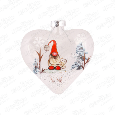 Украшение елочное в форме сердца с наполнителем Гном стеклянный 8см украшение елочное медальон с наполнителем снеговик стеклянный 8см