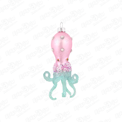 Украшение елочное осьминог стеклянный 14см украшение елочное розовый фламинго стеклянный 15см