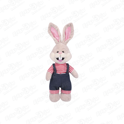 Игрушка мягкая Кролик в джинсовом комбинезоне 30см зайка 30см символ года заяц мягкая игрушка кролик новогодняя