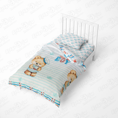 Комплект постельного белья Juno Мишка-морячок ясельный поплин на резинке