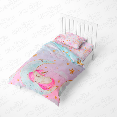 Комплект постельного белья Juno Sleep unicorn юниор ясельный поплин розово-голубой 3предмета