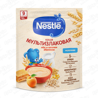 Каша Nestle молочная мультизлаковая с медом и кусочками абрикоса 200г с 9мес БЗМЖ