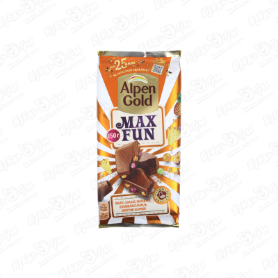 Шоколад Alpen Gold MAX FUN манго-ананас-маракуйя с шипучими шариками 150г шоколад белый alpen gold max fun зимний ягодный микс 150 г
