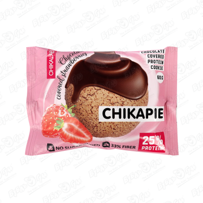 Печенье глазированное CHIKALAB клубника в шоколаде с начинкой 60г печенье протеиновое chikalab 60г глазированное кокос
