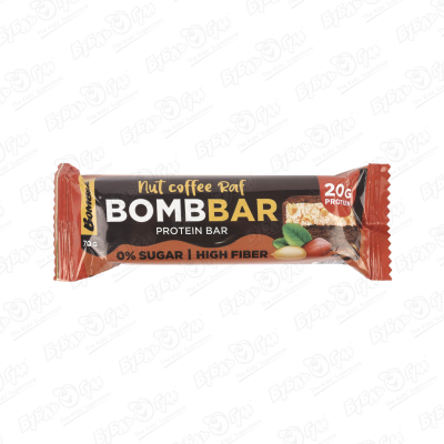 Батончик BOMBBAR ореховый кофе раф 70г bombbar протеиновые батончики в шоколаде без сахара ореховый кофе раф 12шт х 70г