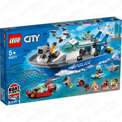 Конструктор Катер полицейского патруля LEGO City 60277 с 5лет конструктор сити катер полицейского патруля 20277