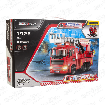 Сборная пожарная машина (свет/звук), 105 деталей пожарная машина на бат свет звук в коробке sd 016