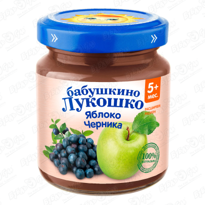 Пюре Бабушкино Лукошко яблоко-черника 100г с 5мес цена и фото