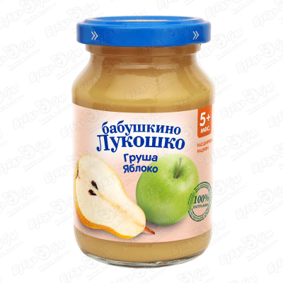 цена Пюре Бабушкино Лукошко груша-яблоко 190г 5мес