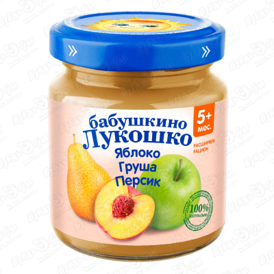 Пюре Бабушкино Лукошко яблоко-груша-персик 100г с 5мес
