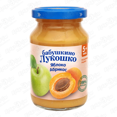 Пюре Бабушкино Лукошко яблоко-абрикос 190г с 5мес пюре бабушкино лукошко морковь яблоко 100г с 5мес