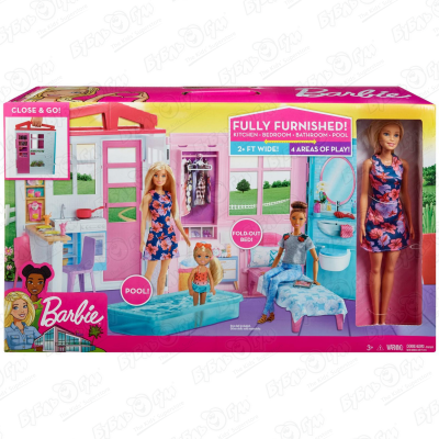 Кукла Barbie с одноэтажным раскладным домом и мебелью с 3лет
