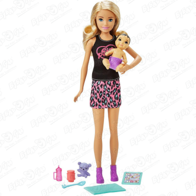 Кукла Barbie Няня с малышом и аксессуарами учимся с крохой и малышом