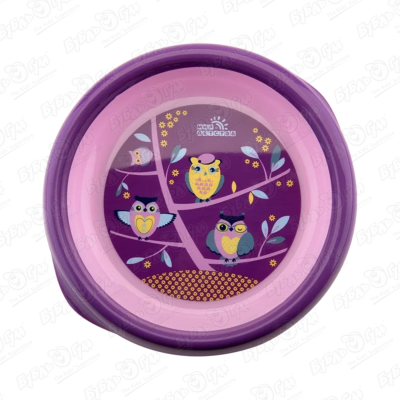 Тарелка для вторых блюд Мир Детства Совы и Енот пластиковая фиолетовая