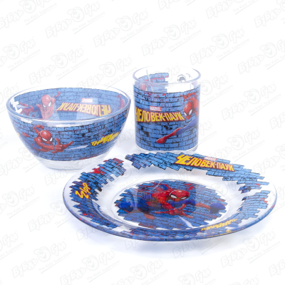 Набор посуды супергерой Человек-паук стекло 3предмета