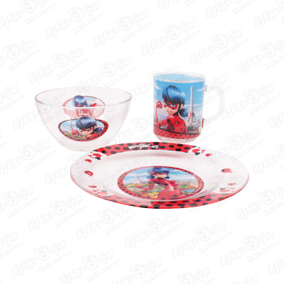 Набор посуды детский ЛедиБаг и Супер-Кот стекло 3предмета раскраски умка ледибаг и супер кот 978 5
