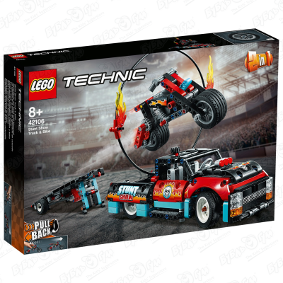 Конструктор Шоу трюков на грузовиках и мотоциклах LEGO Technic 42106 с 8лет конструктор lego super heroes 10782 схватка халка и носорога на грузовиках