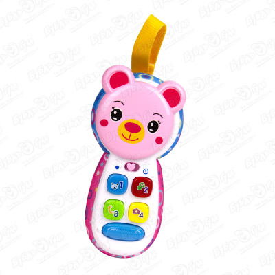 Телефон озвученный розовый, медведь