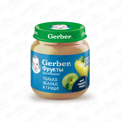 Пюре Gerber яблоко и груша 125г с 5мес пюре gerber organic груша банан 125г с 6мес